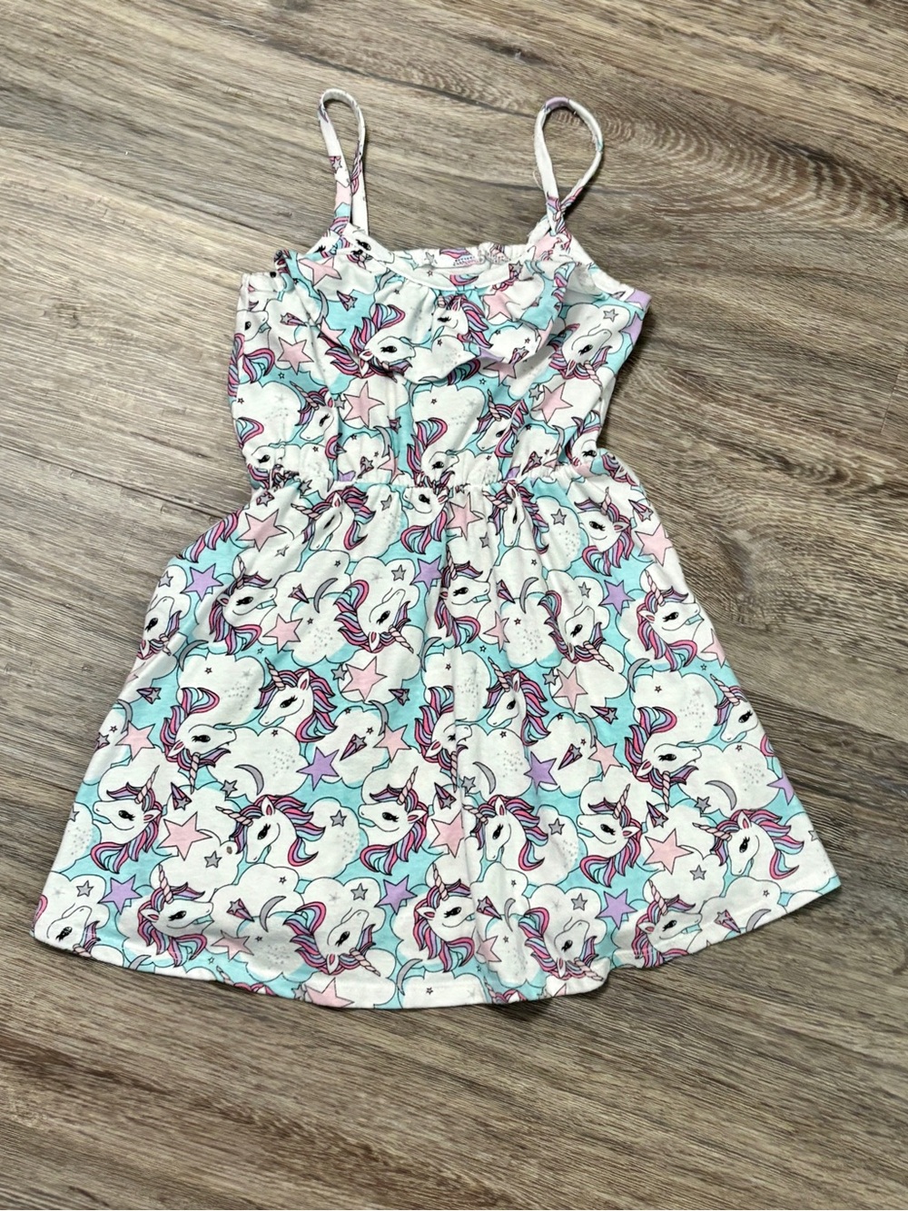 The Children's Place White Unicorn Print Sundress with Pink and Aqua Accents